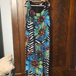 John Mark Vibrant Floral Maxi Dress - Blue and Black